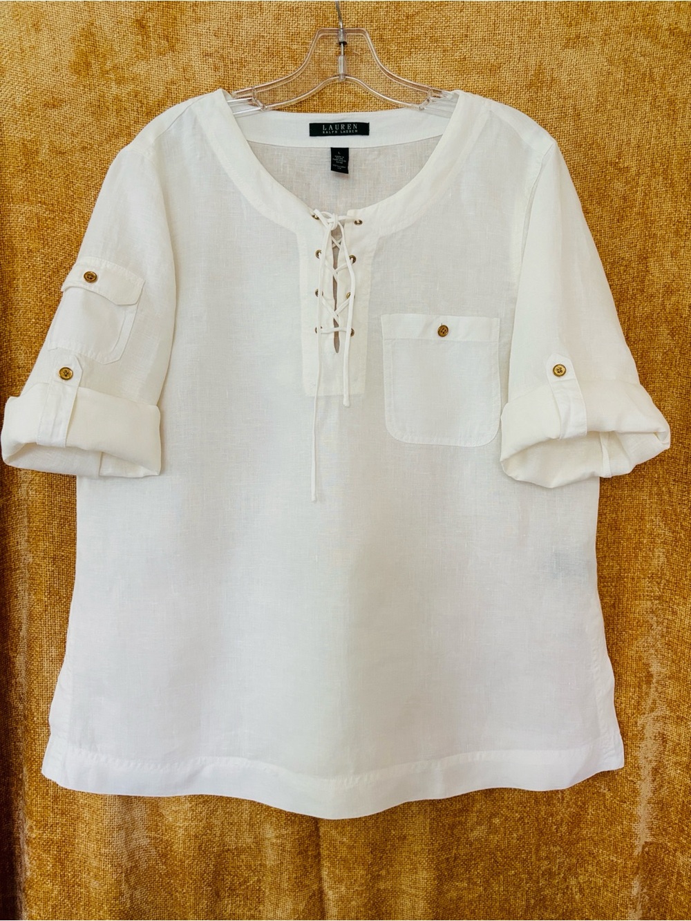 Lauren Ralph Lauren White Linen Lace-Up Tunic